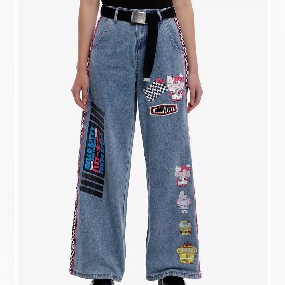 Hello Kitty And Friends Racing‎ Team Wide Leg Jeans Hot Topic Sanrio